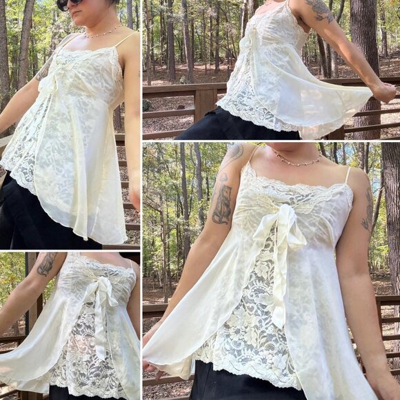 VINTAGE 00s Victoria's Secret SHEER LACE CAMI + BUILT IN SHEER SHAWL OVERLAY - Picture 8 of 8